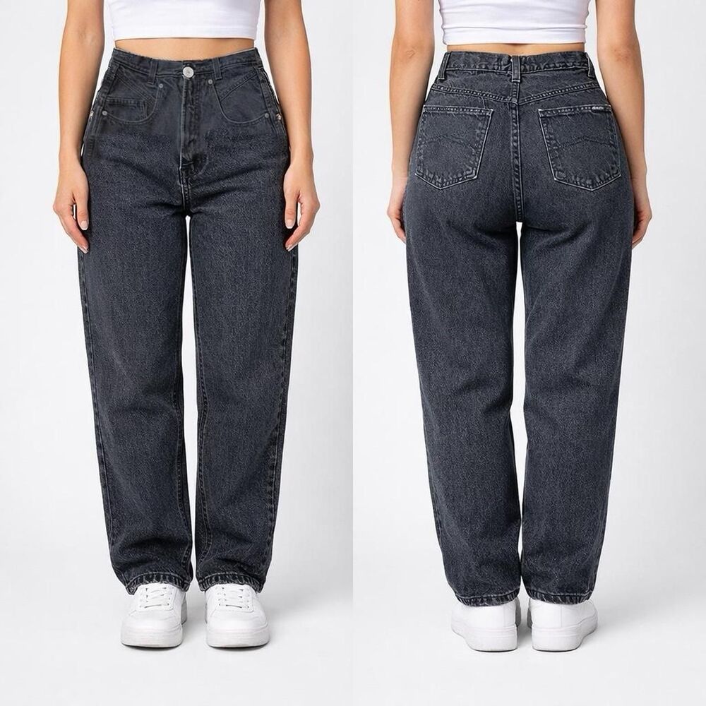 Jeanjer Original Black Denim Yoke Jeans USA Tapered Mom Fit Vintage Size 3/4